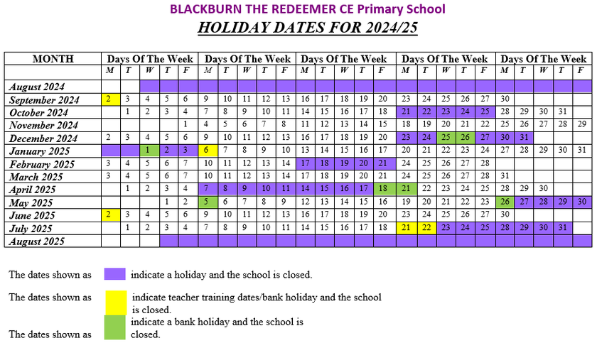 Provisional Holiday Pattern 2024 2025